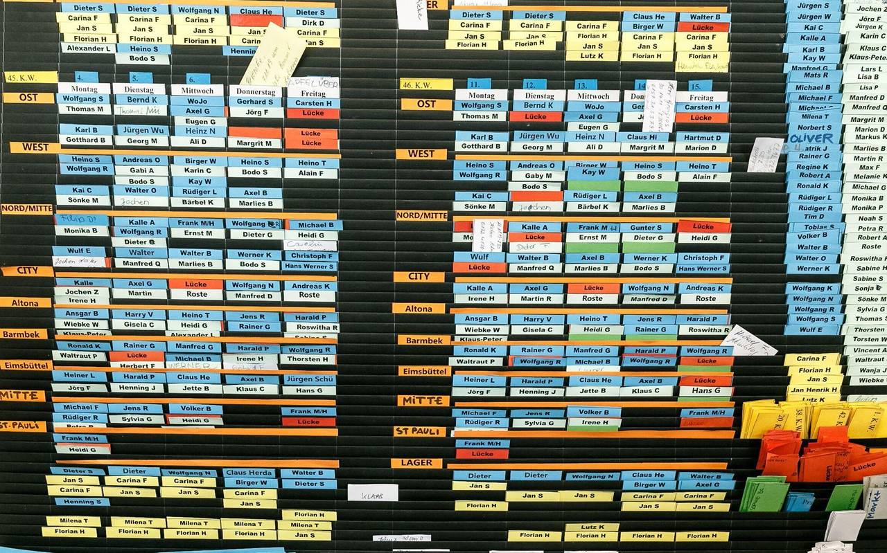 Schilder mit den Vornamen auf einem Dienstplan
