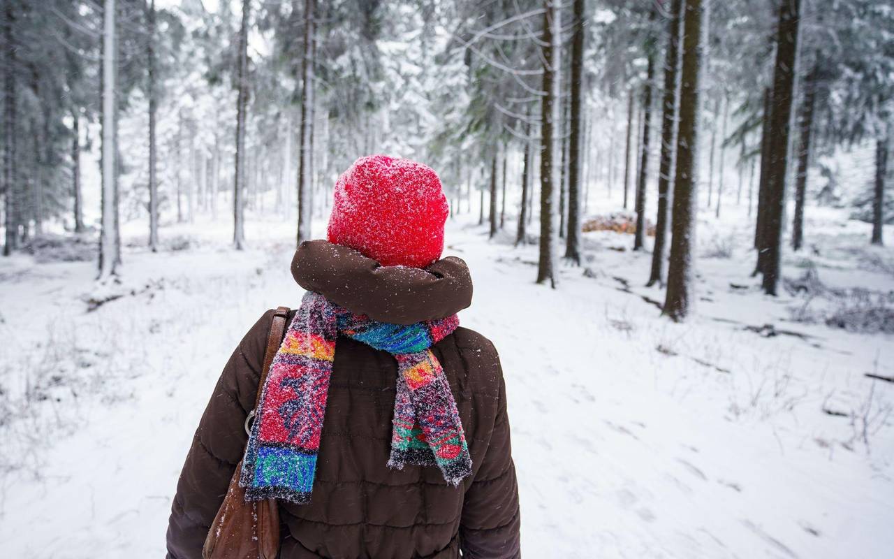 Spaziergängerin ist im Taunus unterwegs