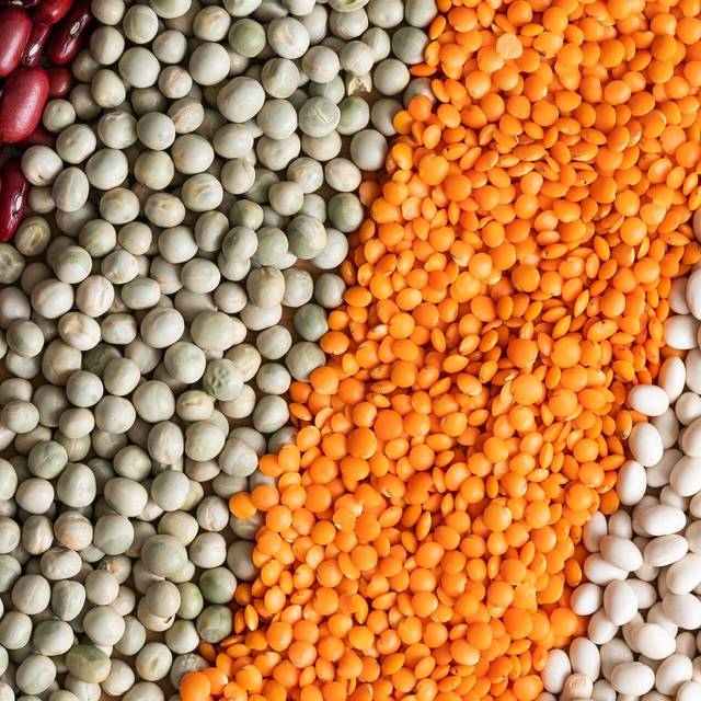 Rote und weiße Bohnen, Erbsen und rote Linsen