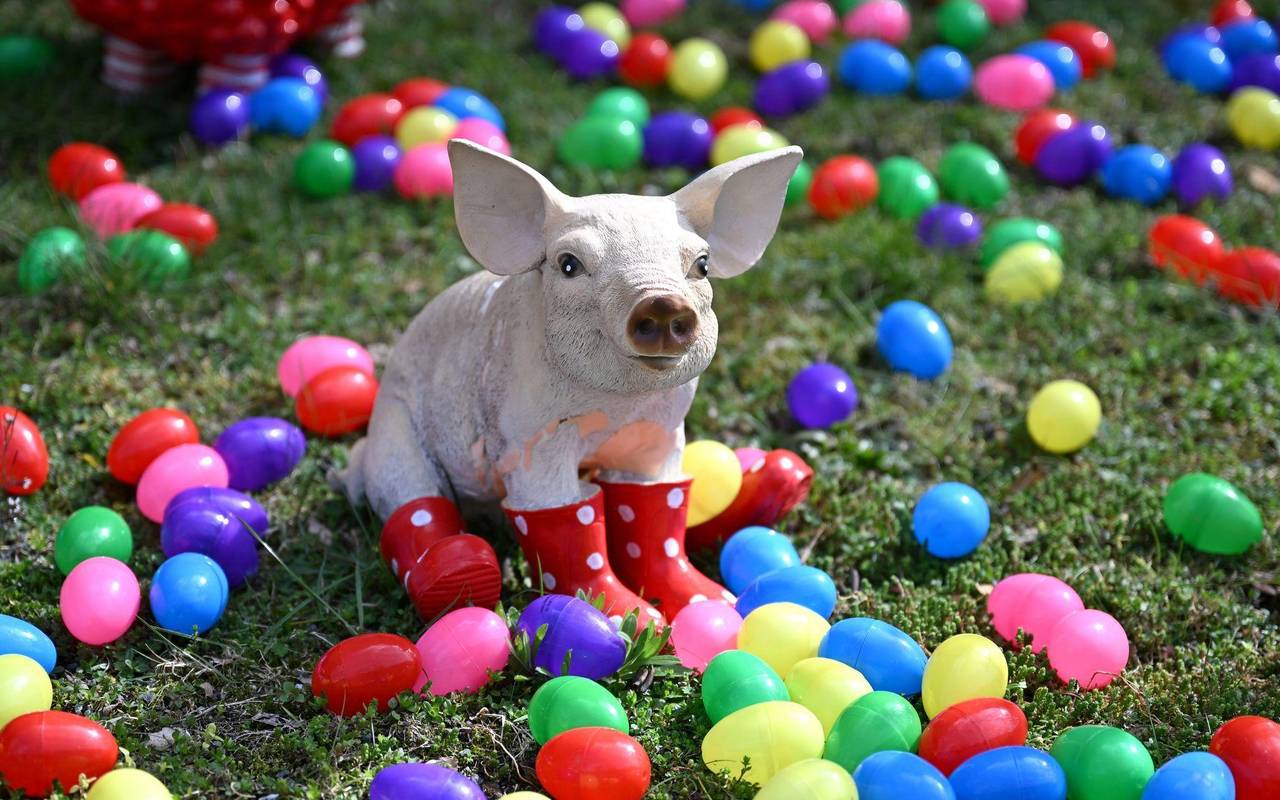 Vor Ostern in Berlin - Straße ist mit tausenden Eiern dekoriert