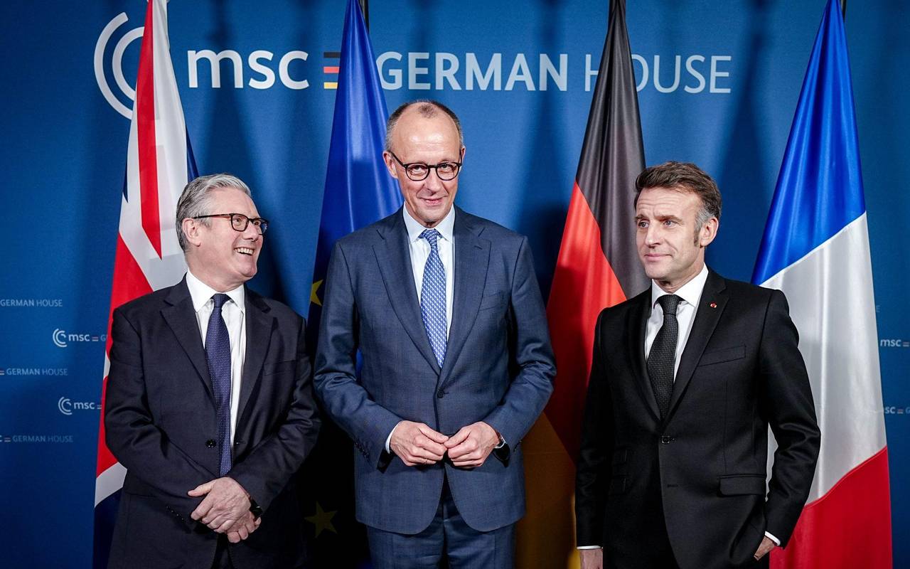 Keir Starmer, Friedrich Merz, Emmanuel Macron (l-r.)