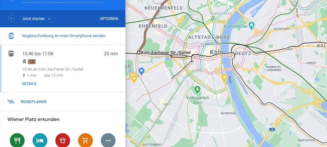 Google zeigt Echtzeit-Fahrpläne der KVB an