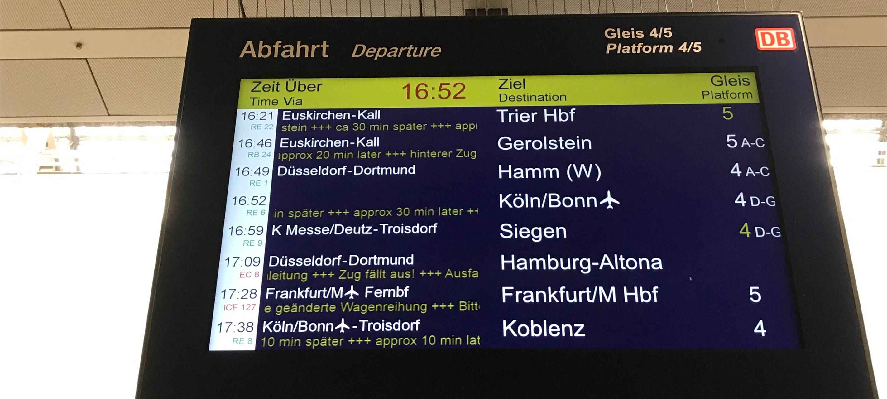 Viele Verspätungen am Kölner Hauptbahnhof