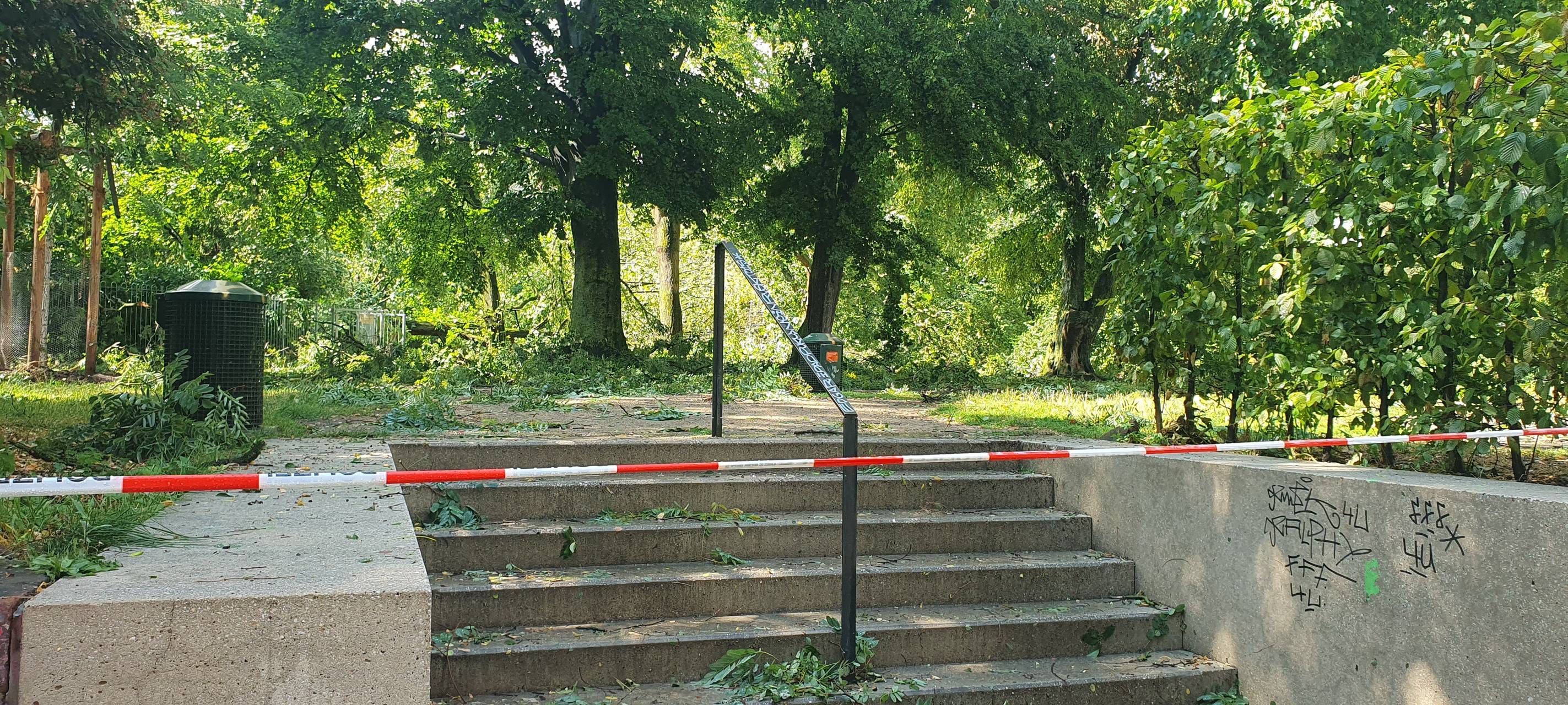 Aufräumarbeiten im Stadtgarten nach Unwetter dauern an