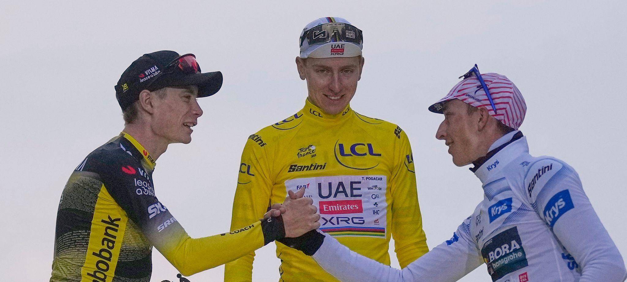 Jonas Vingegaard, Tadej Pogacar und Florian Lipowitz