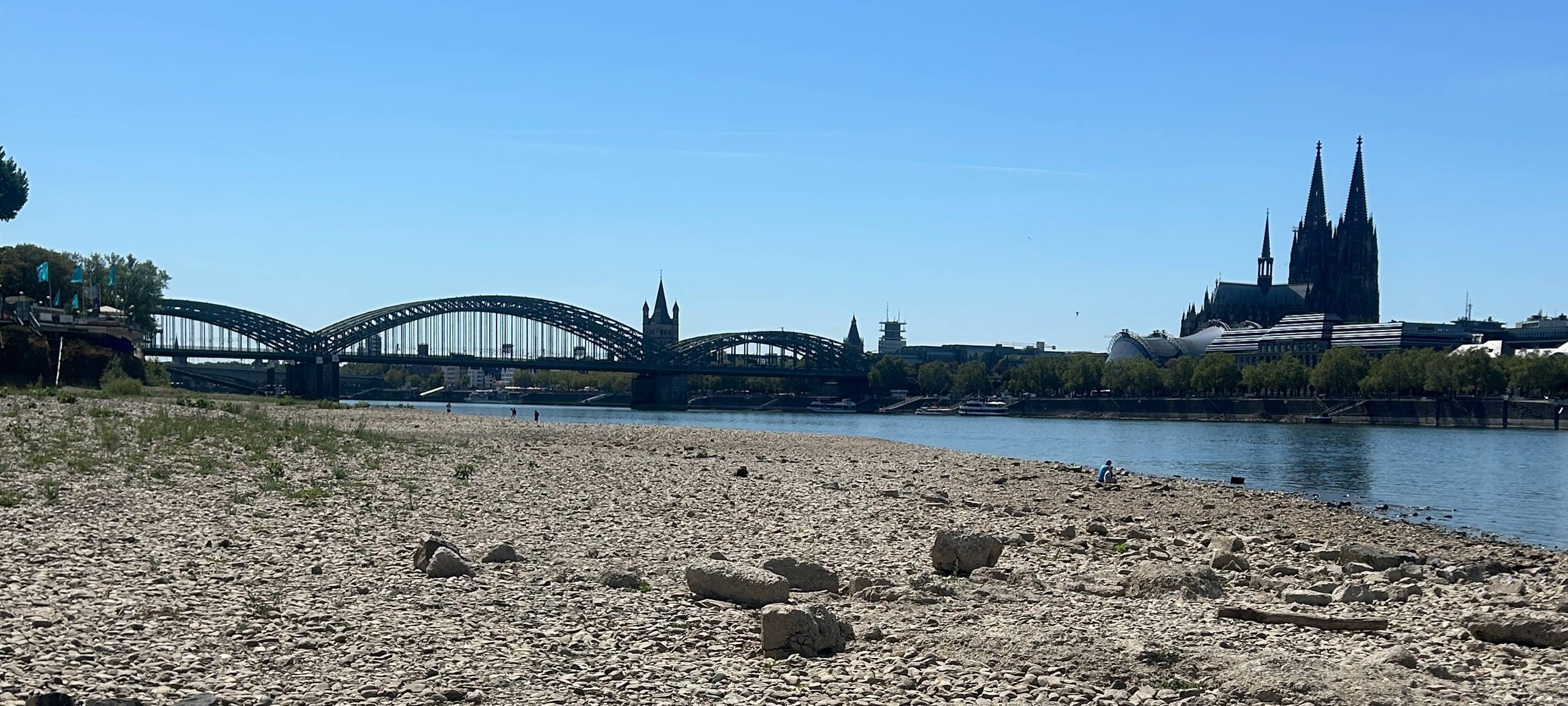 Niedrigwasser legt Kampfmittel frei – Fehlalarm unter der Hohenzollernbrücke